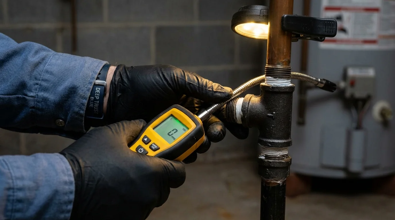 Gas leak detection with electronic sniffer by Johns Plumbing LLC in Flora