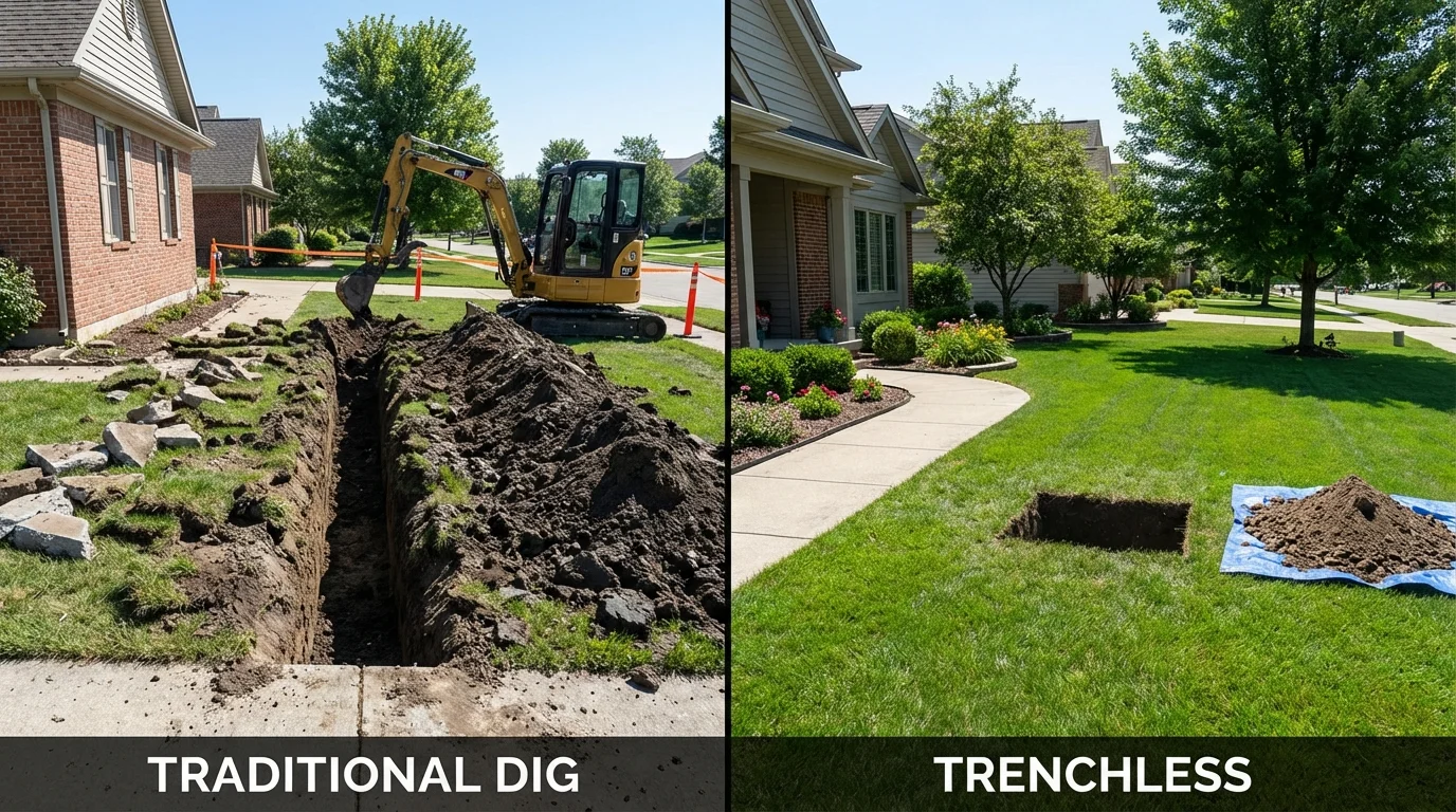 Trenchless sewer repair with minimal yard damage versus traditional excavation in Flora, IL
